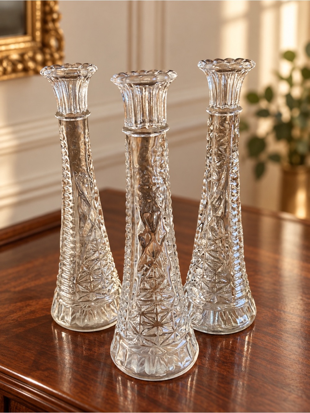 Anchor Hocking Stars & Bars Glass Bud Vases – Set of 3 – 9”